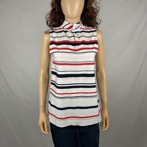 Ann Taylor White Red Sleeveless Tank Top Blouse Striped Small Business Casual